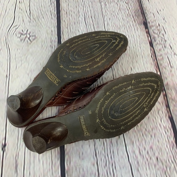 Pikolinos Brown Leather Slip On Short Heels - Picture 6 of 6